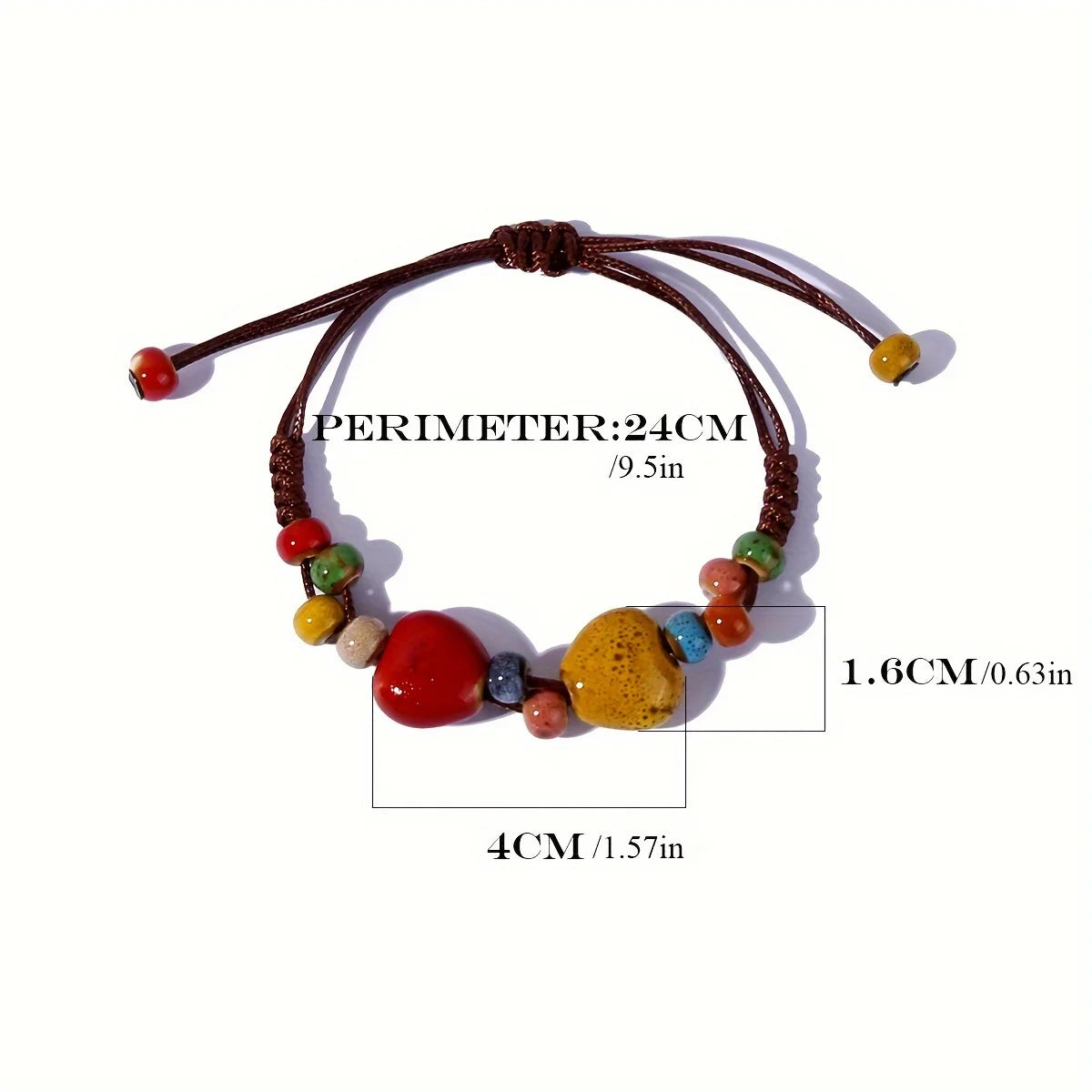 Hemasa Colorful Love Heart Charm Bracelet  /Ethnic Style Colorful Ceramic Bead Bracelet
