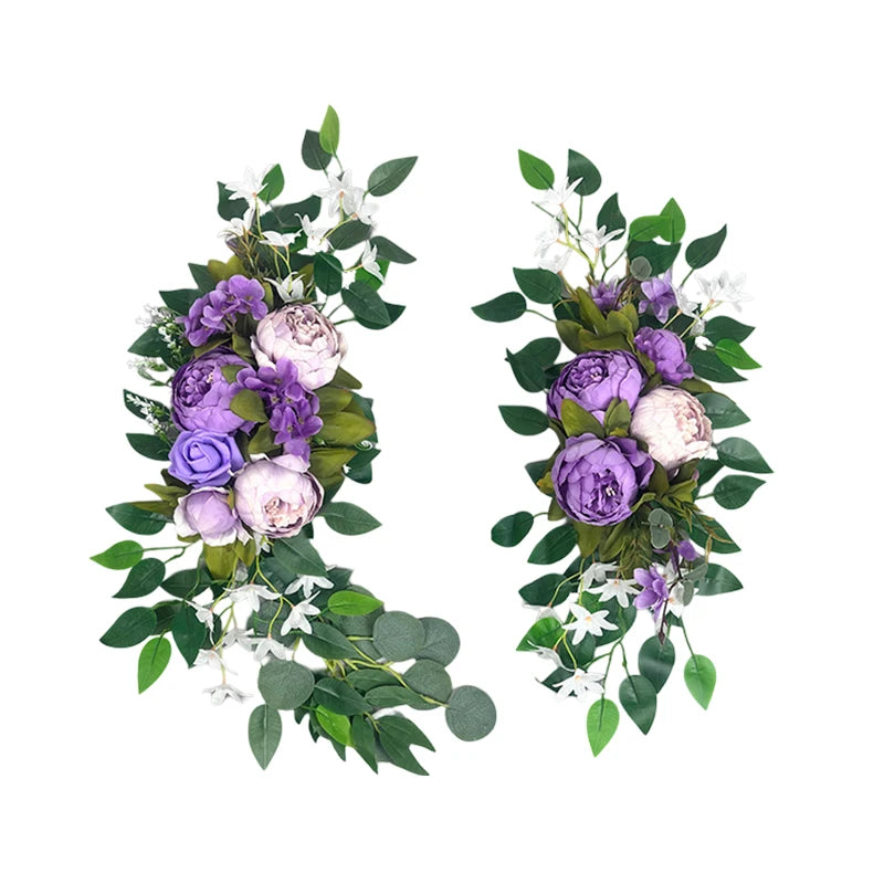 Rose Artificial Flowers Wedding Arch Kit Boho Dusty Rose Blue Eucalyptus Garland Drapes For Wedding Decorations Welcome Sign