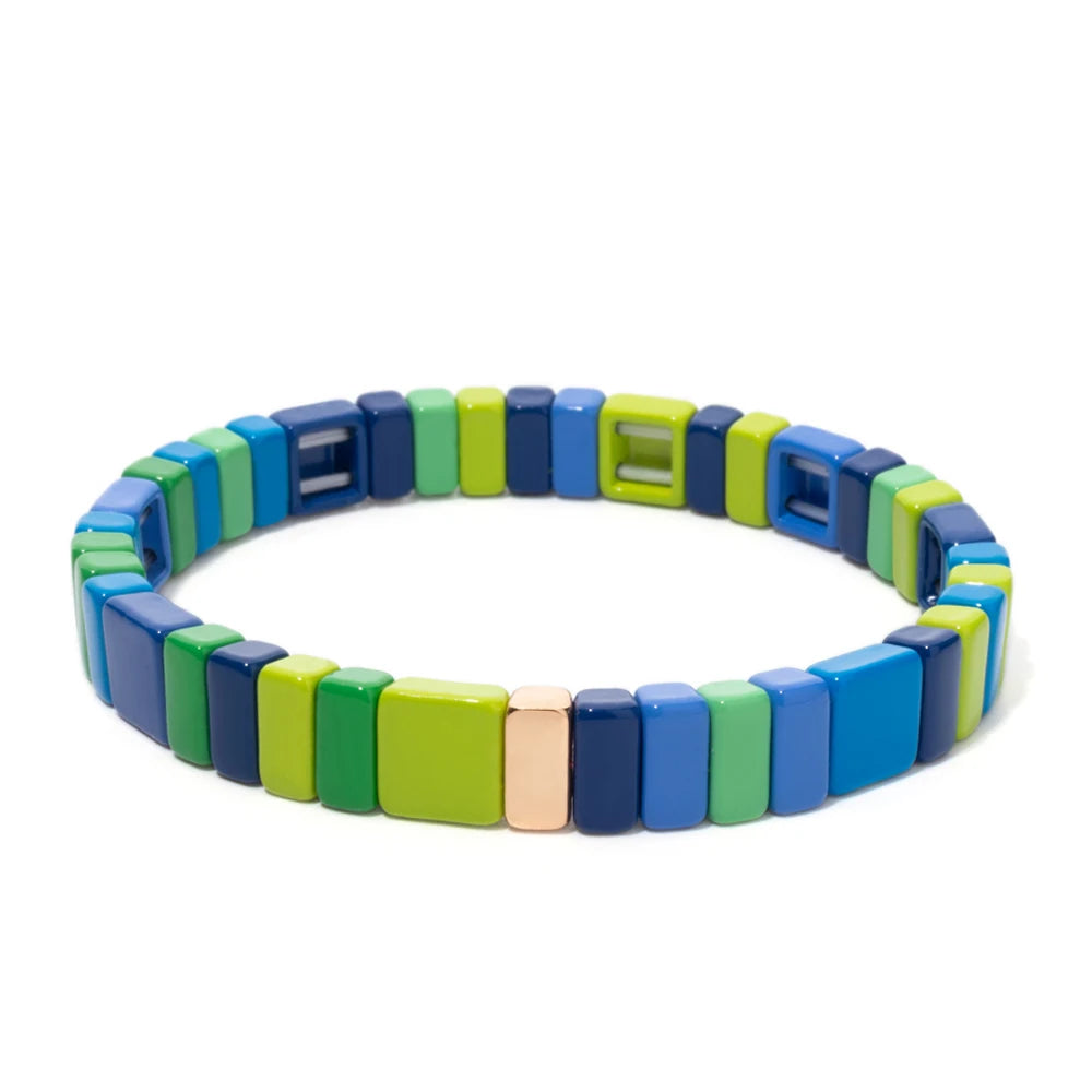 Tejesa   Purple Yellow Color Boho 4X8MM Enamel Beaded  Bracelets For Women