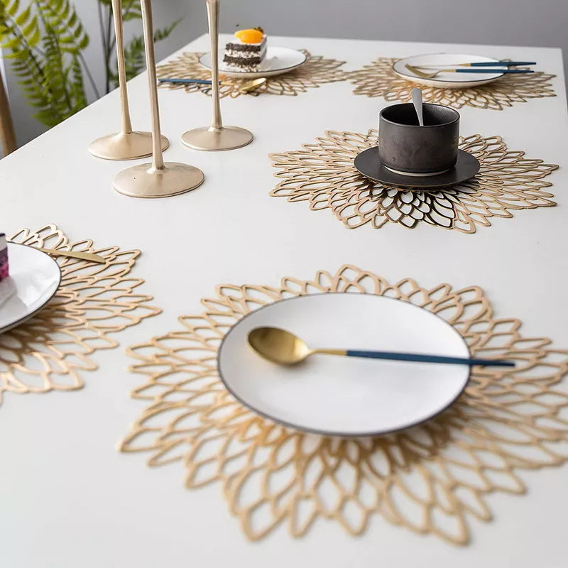 Hemasa Set of 4 Table Decoration PVC Placemat available in Round, Leaf and Hibiscus Flower Shape.