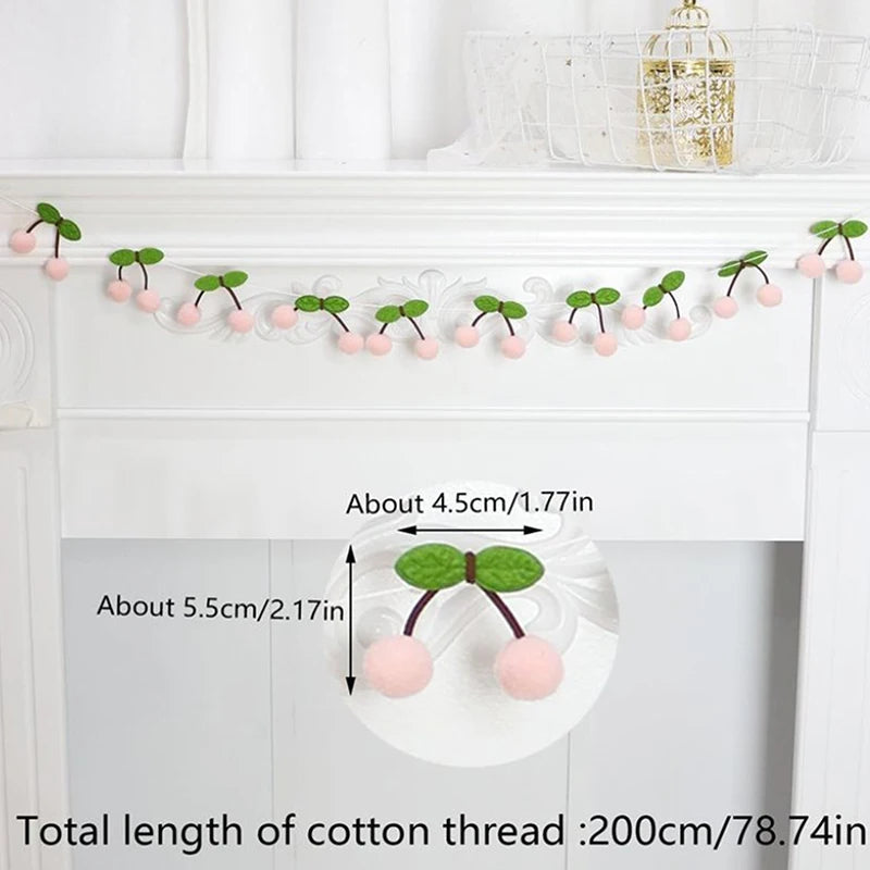 Hemasa Cherry Felt Ball Handmade Garland String Wall Hanging Ornaments Hair Ball Pendant Kids Room Shower Party
