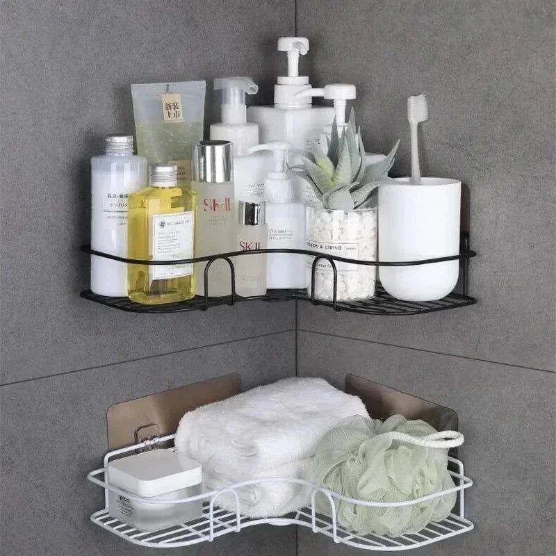 Hemasa Bathroom Shelf Wall Mounted Corner Storage Shelves Shampoo Holder Cosmetic Rack Iron Shower Drain Basket Bathroom Organizer