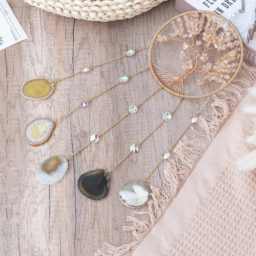 7 Chakra Gemstones Tree Of Life Dream Catchers  Natural Agate Bedroom Wall Hanging Crystal Dream Catcher Home Craft Decorations