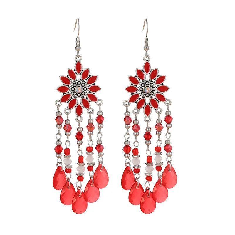 Hemasa Flower Drop Dangle Earrings For Women Enamel Crytal Geometric Jewelry Beads Handmade Tassel Earings