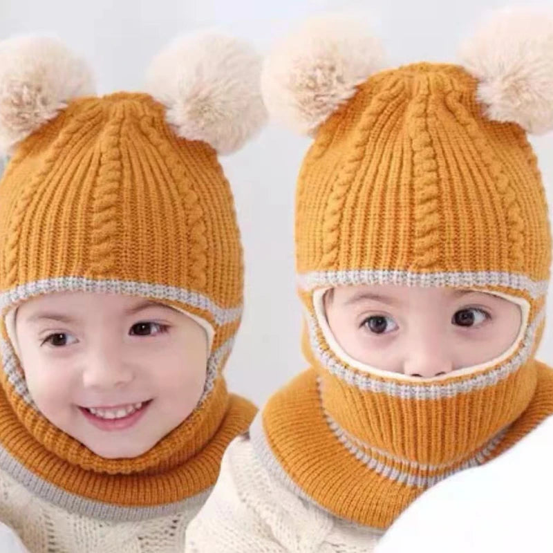 2-5 Years Baby Hats Scarf One-Piece Baby Hat Winter Protection Ears Hats Warm Acrylic For Boys And Girls Infant Toddler Bonnet