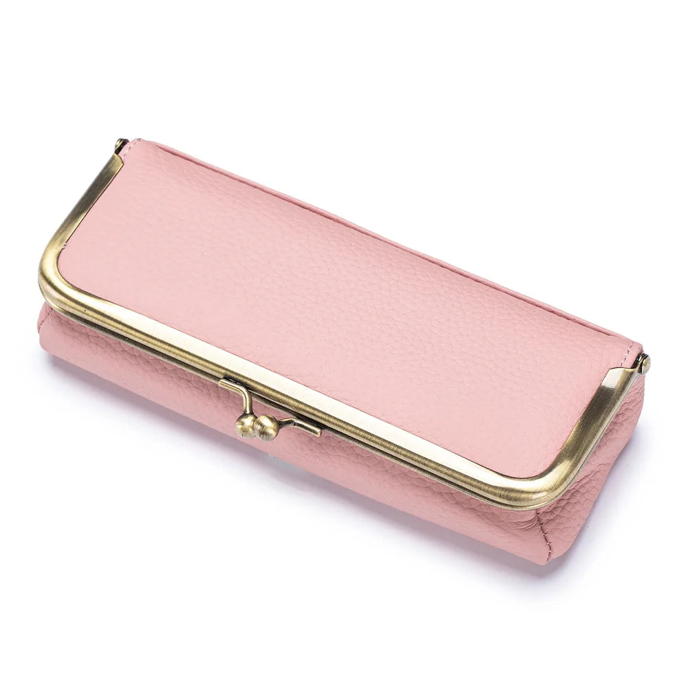 Tejesa Genuine Leather Glasses Case / Pencil Bag with Kiss Lock/ Coin Purse for Women /Travel Sunglasses
