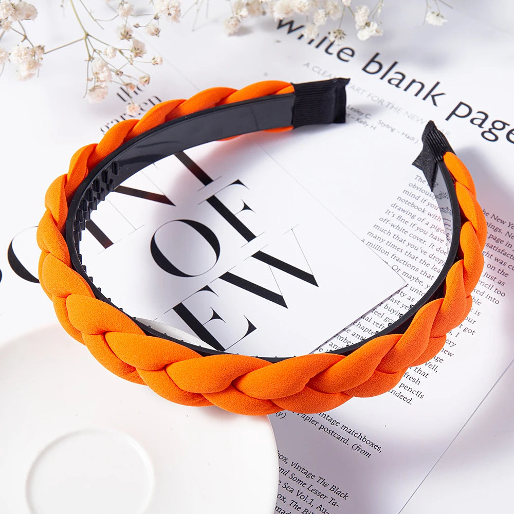 Fashion Solid Color Braid Hairbands For Women Weaving New Non-slip Headband Wide Hair Hoop Bands Bezel Hair Accessories Headwear