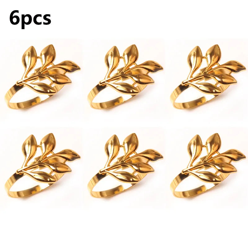 Hemasa 6 Pieces  Leaf Napkin Rings /Buckle Napkin Holder for Christmas