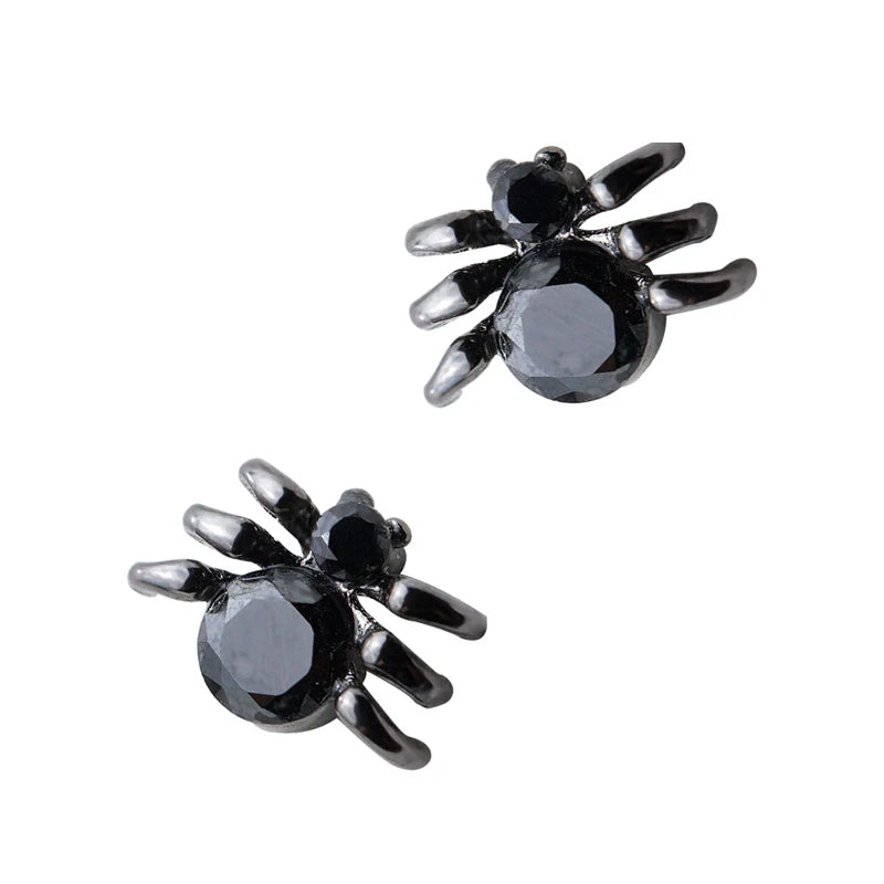 Modian Rock Black Zircon Fashion Spider Stud Earrings for Women Ear Studs Jewelry for Girls Kids 925 Sterling Silver Jewelry