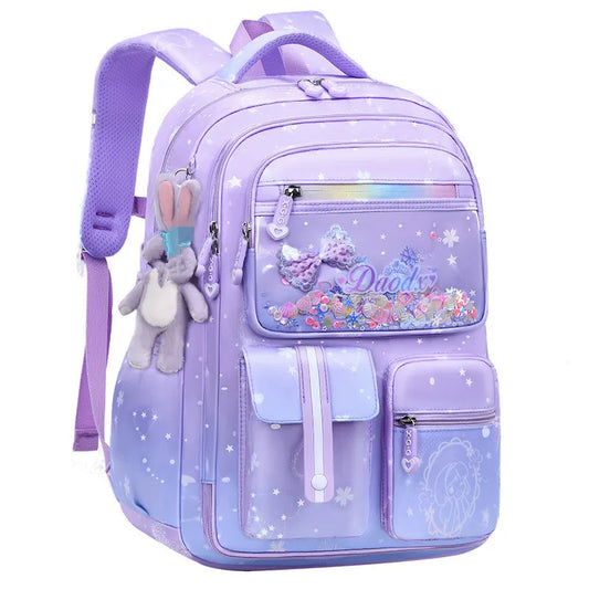 Primary Bow Knot Schoolbag With Rabbit Pendant For Girls Orthopaedics Kids Backpack Kawaii Waterproof School bag Nylon Backpacks
