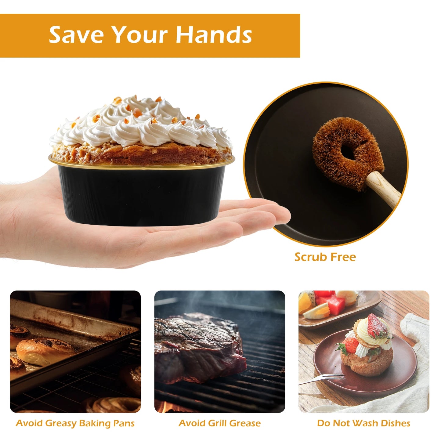 Tejesa 100/50Pcs Aluminum Foil Cake Pans 68ml Heat-Resistant Foil Baking Cups with Clear Lids Mini Oval Cake Pan Reusable Bread Mold