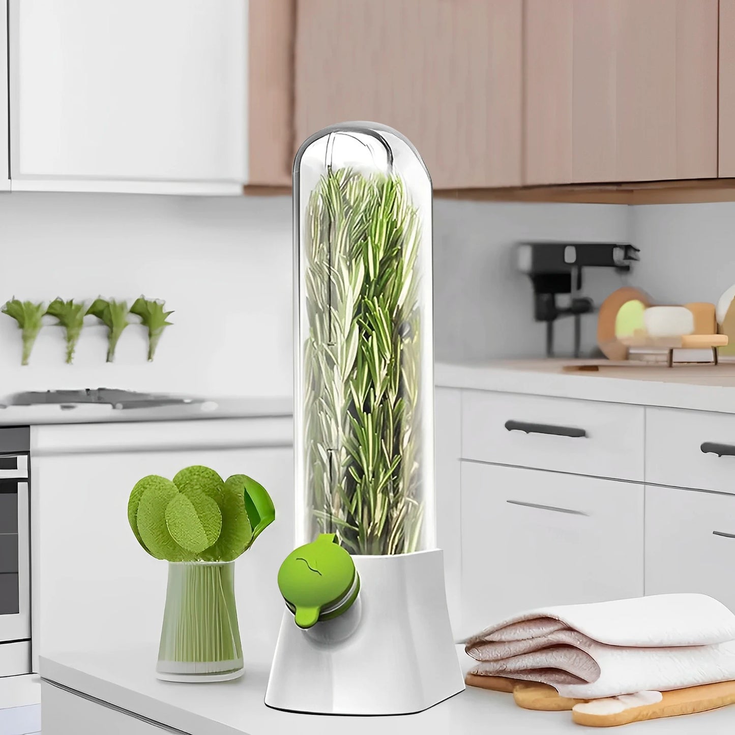 Tejesa 4/1PC Herb Freshkeeping Box Fresh Vegetable Storage Container Cup Home Decor Kitchen Gadget Device for Fridge Herb Keeper Bottle
