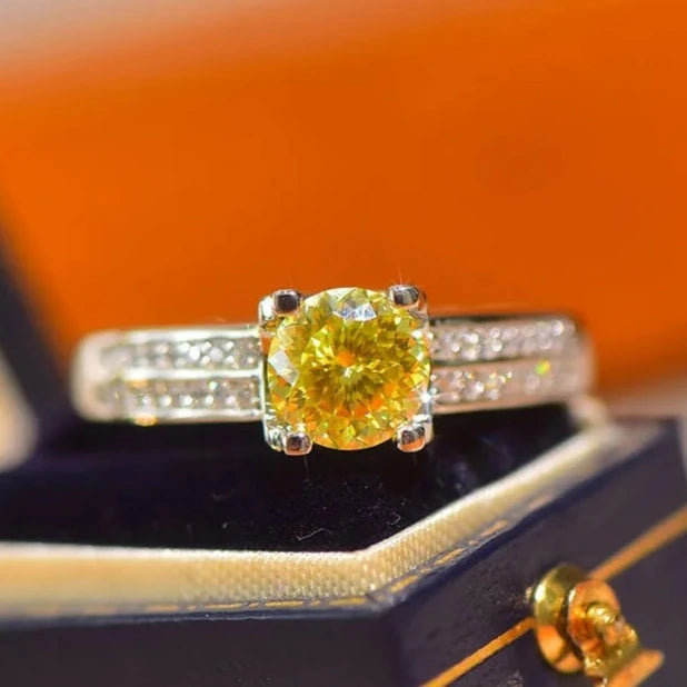 Hemasa Silver 925 Original 1 Carat Brilliant Diamond Yellow  Flowers Cut Moissanite Wedding Ring  For Gift