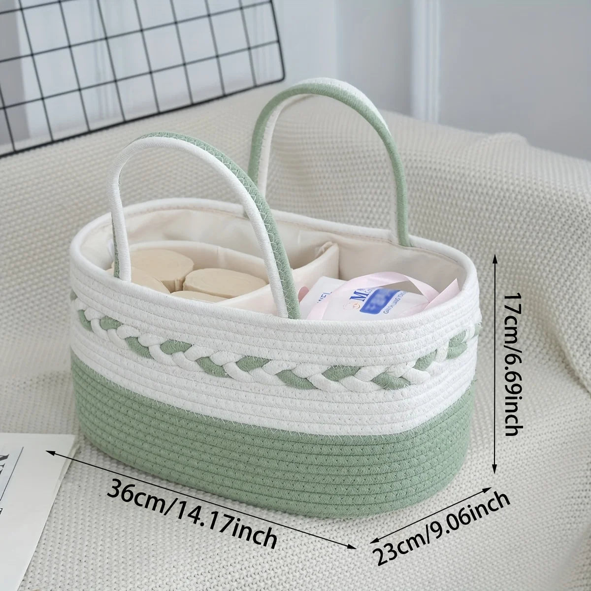 1 Bohemian rope woven storage basket with woven handle, large capacity foldable storage bag