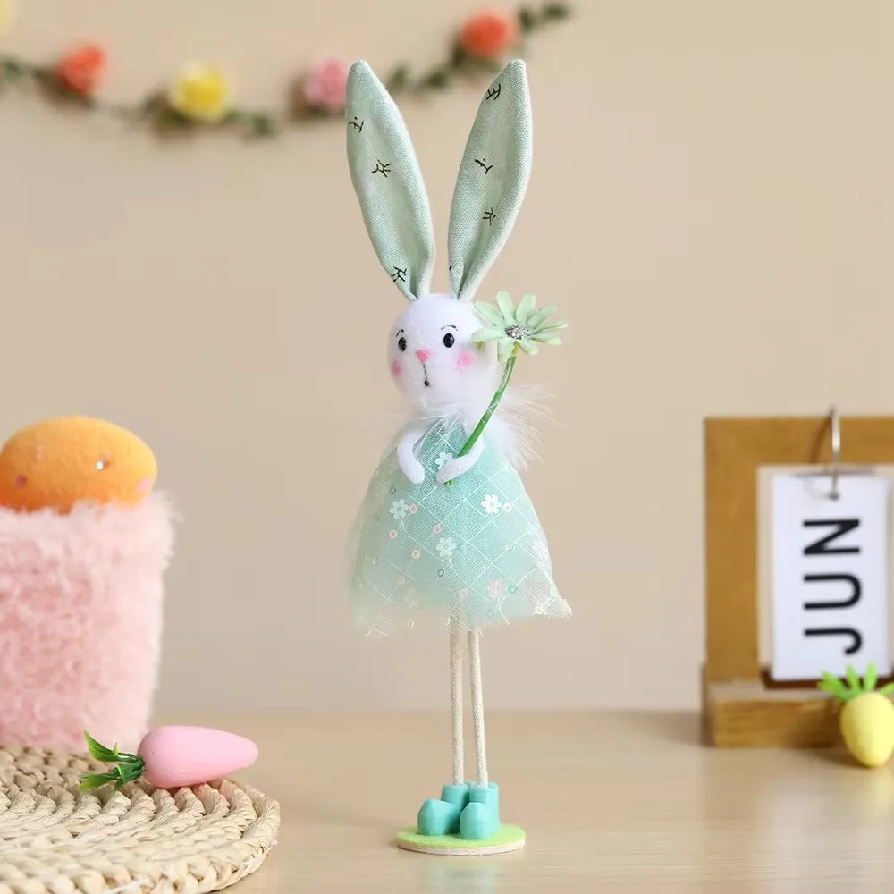 New Plush Flower Fairy Bunny Rabbit Dolls Hanging Ornaments Pink White Yellow Green Kids Girls Gifts Easter Home Decor