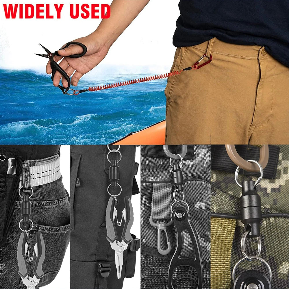 Fishing MRC Magnetic Release Clip Net Holder with Fishing Tool Coiled Lanyard 1.5m Black