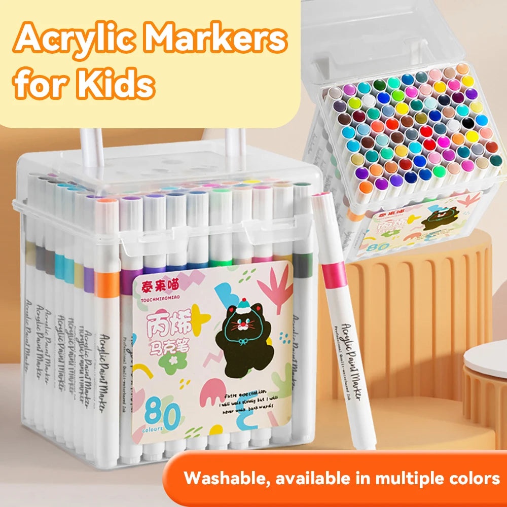 24/48/60 Colors Acrylic Marker Pen With Handheld Plastic Box Kids Diy Graffiti Pen for Stone Phone Case Shoes Glass Art Supplies