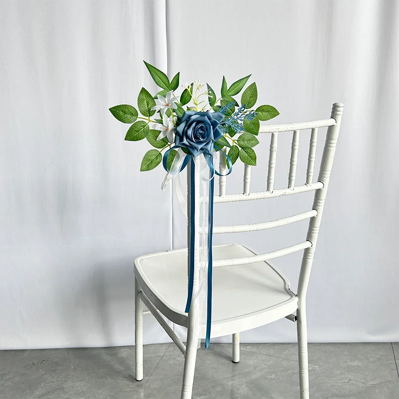 YeeNanee 8pcs Wedding Chair Decoration Flowers Artificial Rose Eucalyptus Pew Flowers for Wedding Ceremony Aisle Church Decor