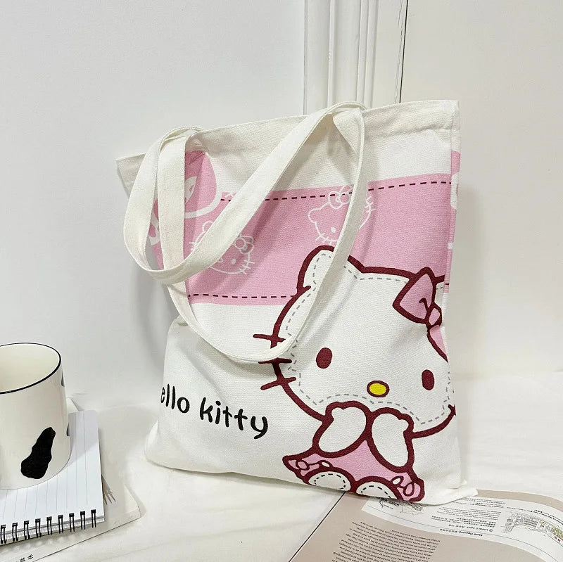 Hemasa  Hello Kitty  Canvas Handbag Cute Cartoon  Fashion Women Shopping Casual Shoulder Bag Gifts