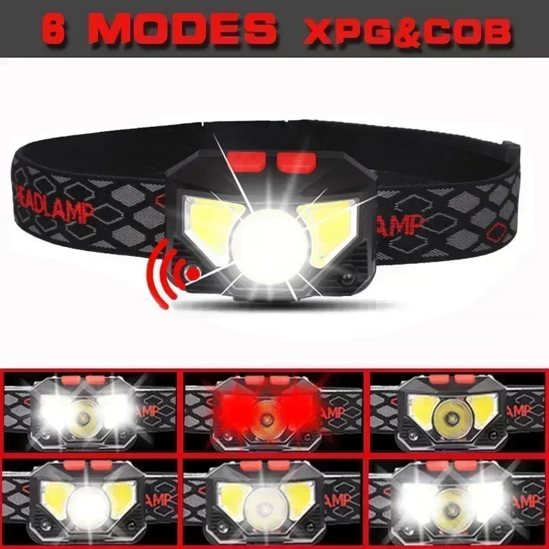 Hemasa LED Induction Headlamp Built in Battery USB Rechargeable Head Torch Outdoor Search Emergency Camping Fishing Lantern