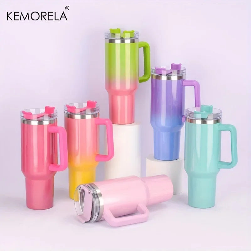Hemasa 40oz  Stainless Steel Cup Thermal Keeps Cold and Heat Water Bottle with Handle Rainbow Thermal Mug