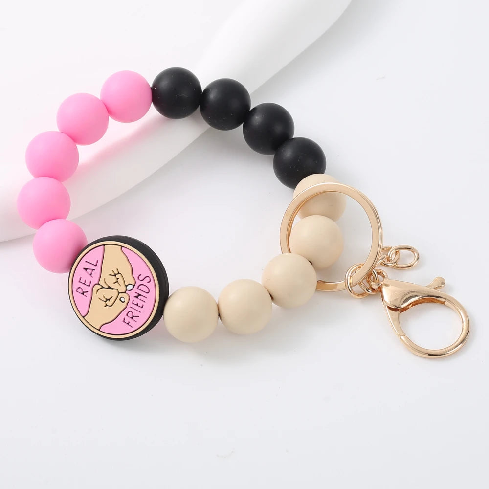 Fashion Bracelet Keychain Colorful Silicone Beaded Keyring Women Girl Car Bag Key Accessory Pendant Valentine's Day Jewelry Gift