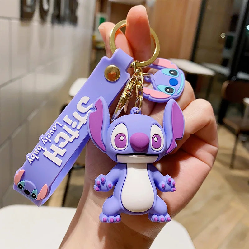 2024 New Purple Stitch Keychain Disney Stitch Figure Doll Keyring Bag Pendent Car Ornaments Key Accessories Kids Toy Xmas Gifts