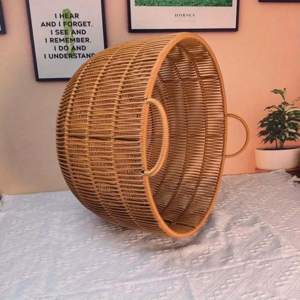 Farmhouse Style Laundry Hamper - Large Rattan Basket, Sturdy & Durable. Perfect for Bathroom, Bedroom, Kitchen Storage.