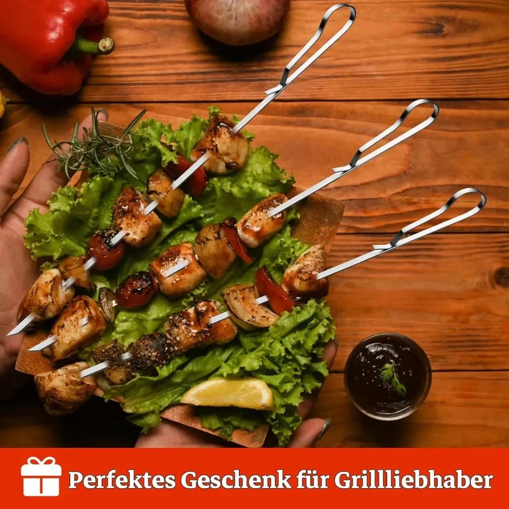 Hemasa Barbecue Skewer Reusable Stainless Steel BBQ Hot Dog Skewers Kebab Iron Stick For Outdoor Camping Picnic Cooking Tools