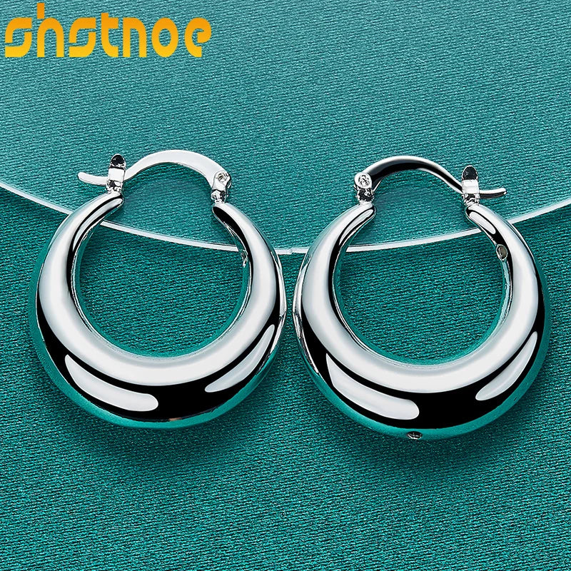 Hemasa 925 Sterling Silver Circle Smooth U Shape Big Hoop Earrings For Women