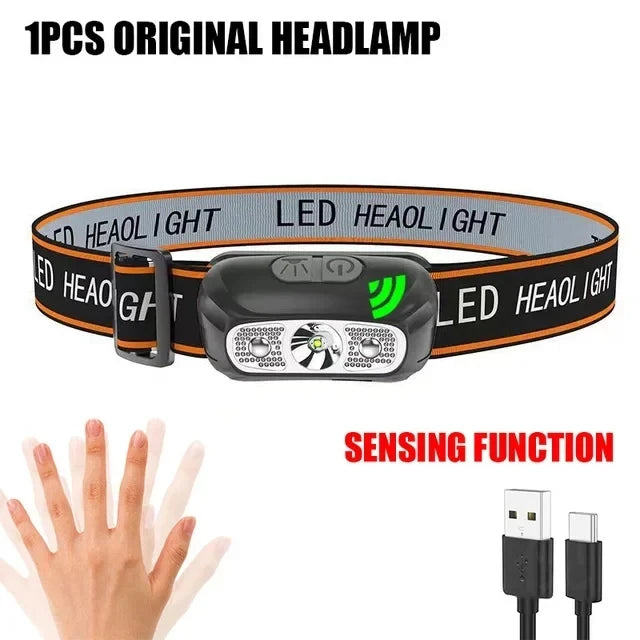 Hemasa Powerful Portable COB Headlamp USB Rechargeable Red and White Light Work Light Outdoor Camping Fishing Floodlight Headlight