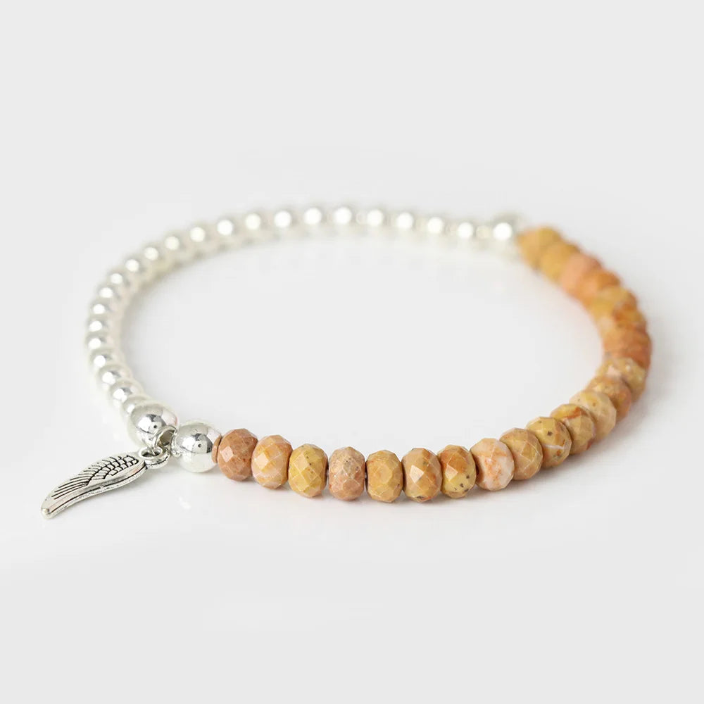 Fashion Angel Wing Charm Bracelet Faceted Natural Stone Bracelets Labradorite Beads Lucky Bracelet for Men Women Energy Jewelry