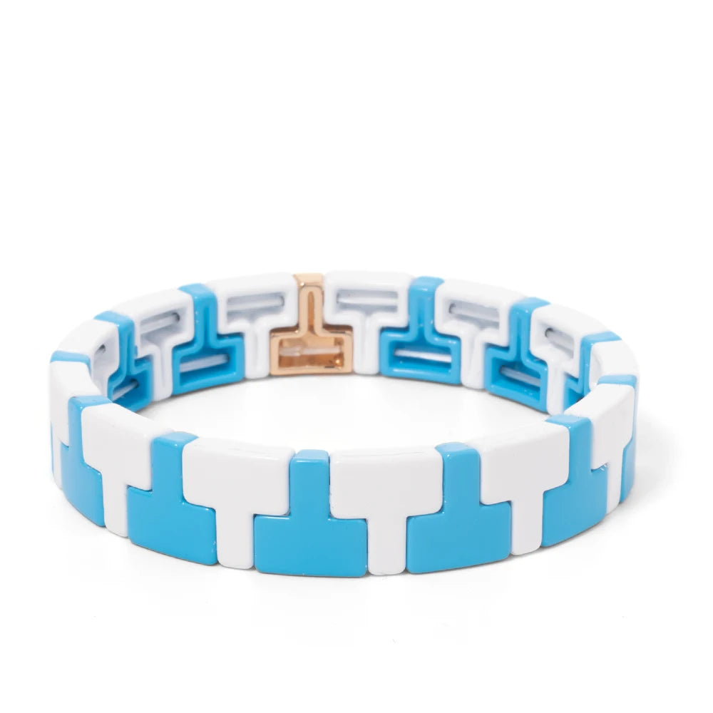 Hemasa Enamel Bracelets For Women Colorful Enamel Concave-Convex Beaded Elastic Bangle Handmade Hand Boho Accessory
