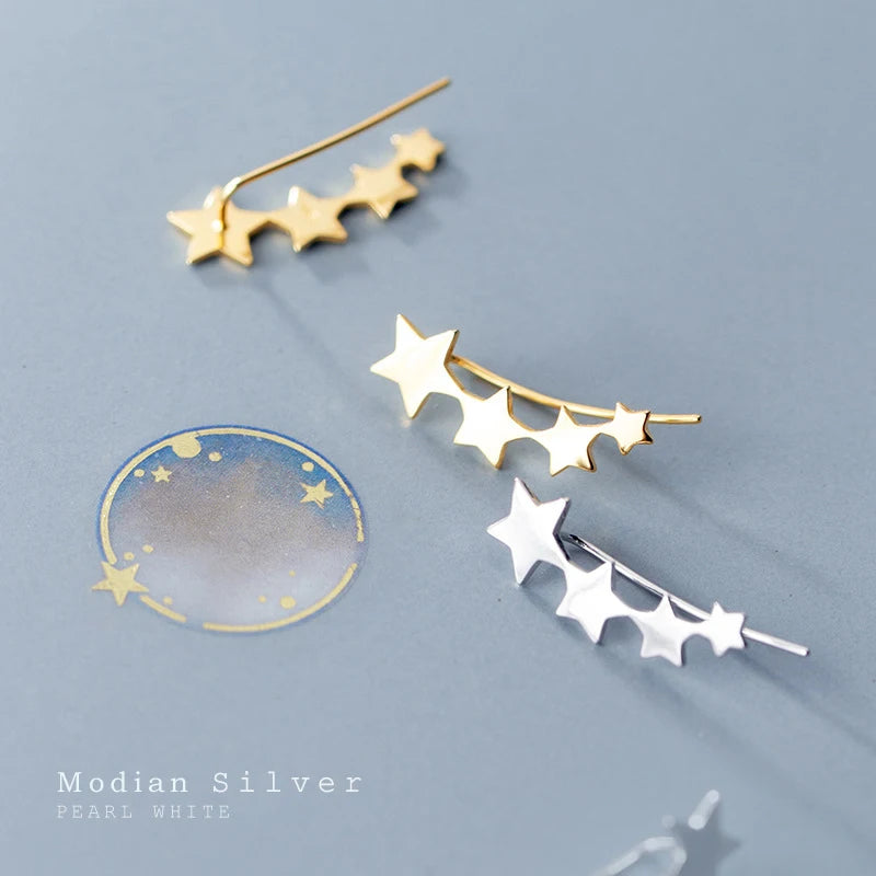 Modian Authentic 925 Sterling Silver Glossy Stackable Stars Row stud Earring for Women Fashion Simple Gold Color Ear Pin Jewelry