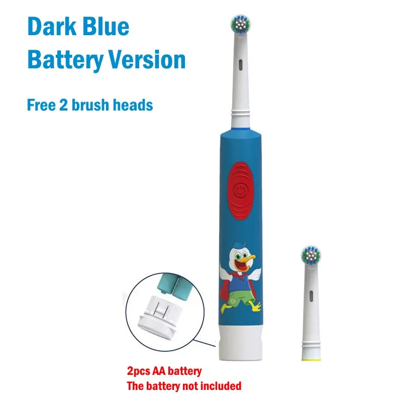 Child Electric Toothbrush Colorful Cartoon Rounded Vibrate Heads Soft Bristle Teeth Brush Gum Care Battery Power 3-15 Years Old