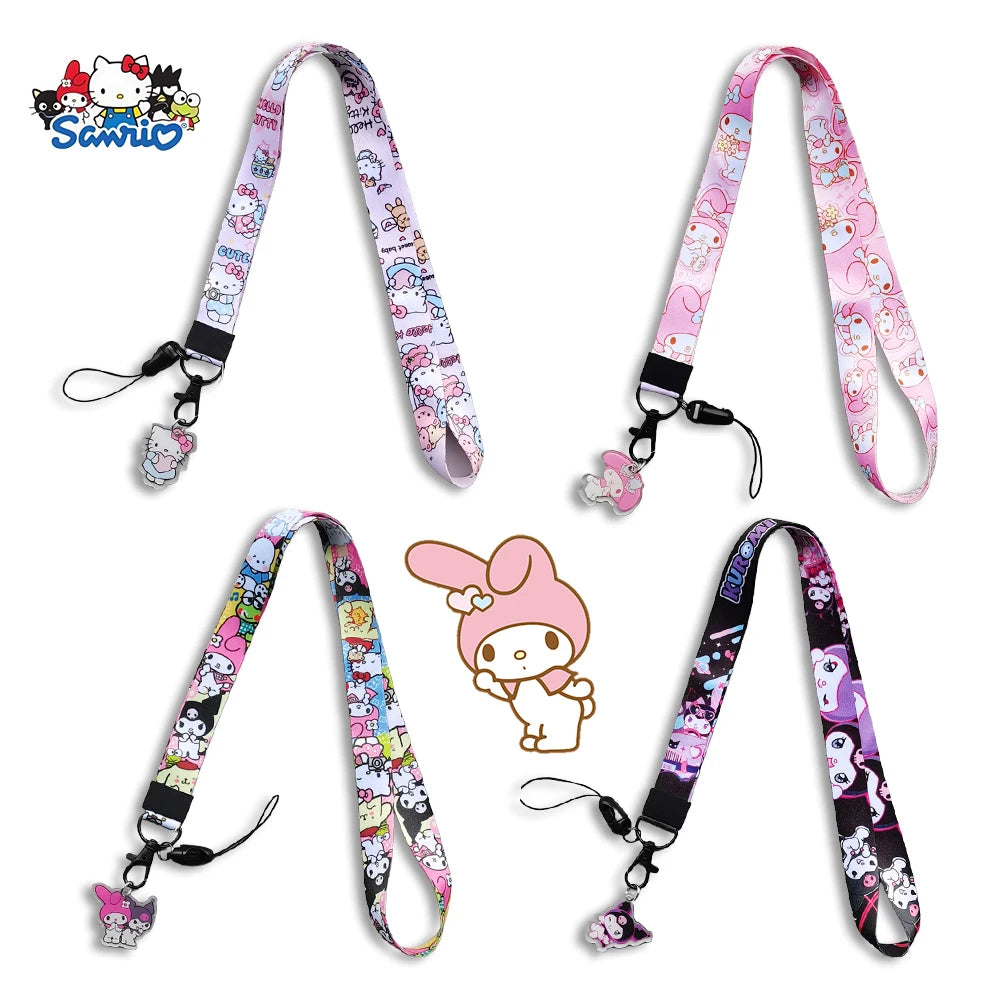 Anime Hellokitty Phone Lanyard Cartoon Flat Woven Strap Kawaii Kuromi My Melody Cospaly Kids Toys Birthday Gifts