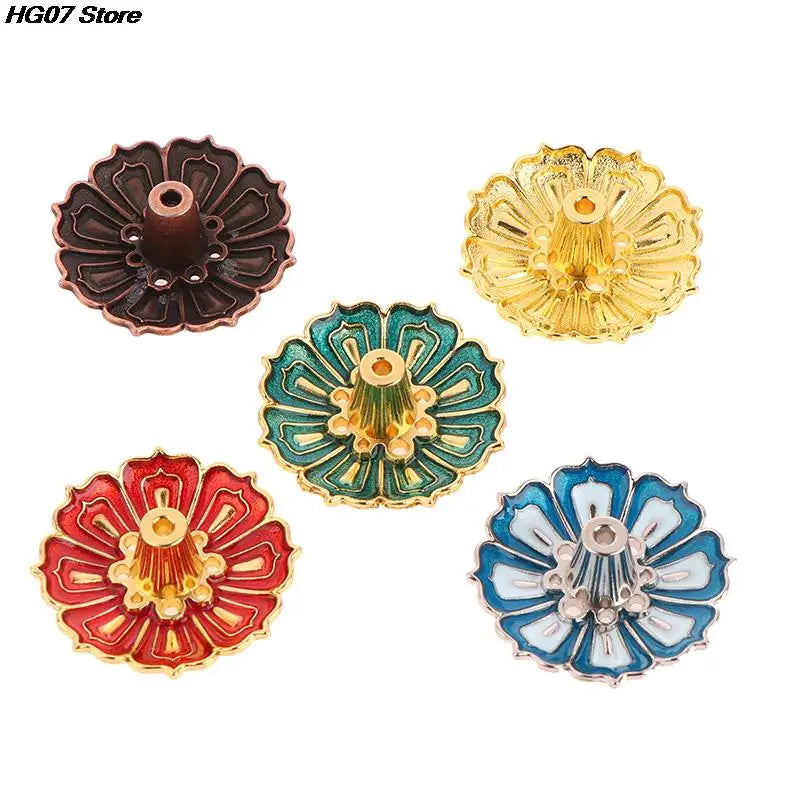 Hemasa 1PCS Lotus Alloy Incense Burner Stick Holder Home Buddhism Line Incense Plate Sandalwood Coil Base Temples Delicate Home Decor