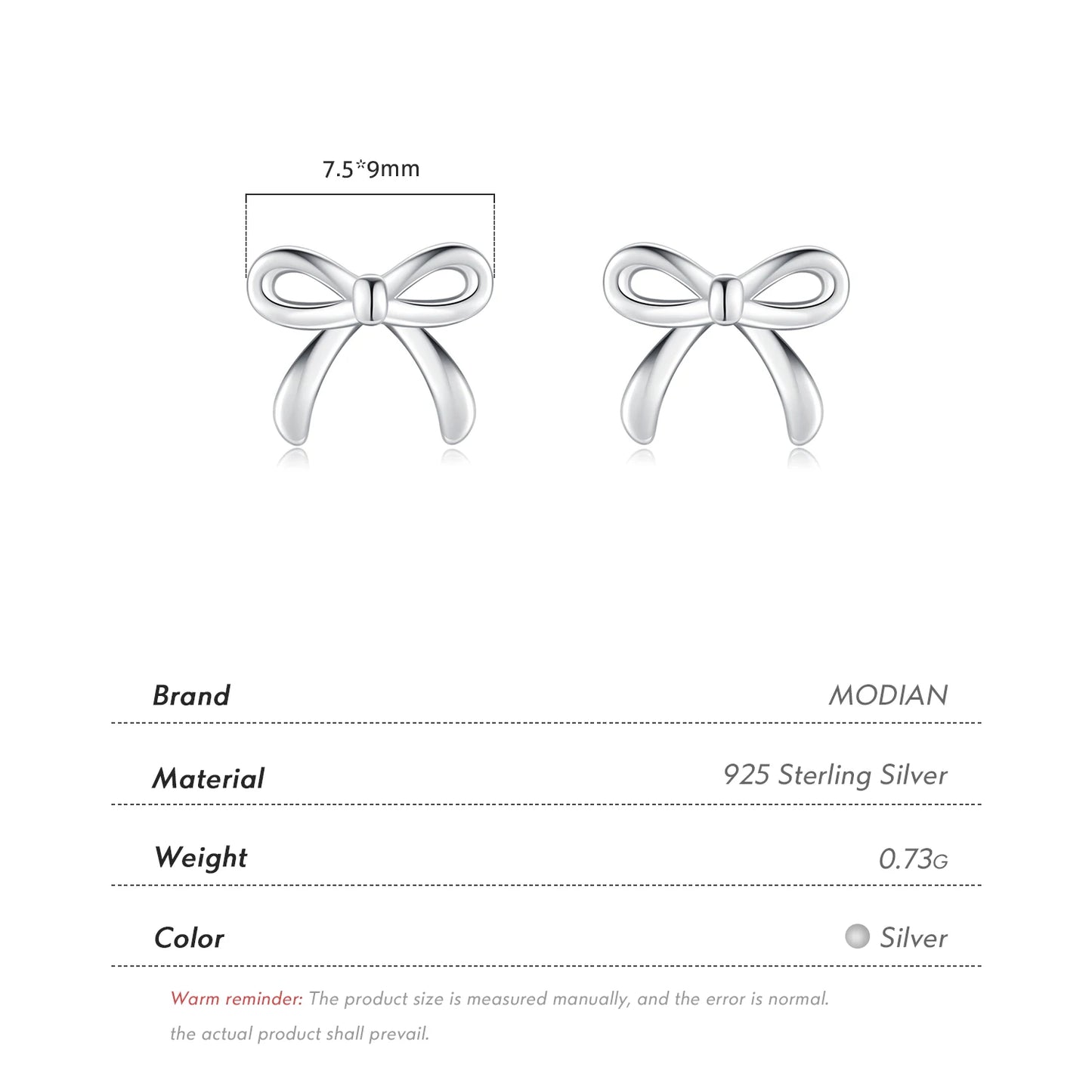MODIAN Bowknot Earrings For Women 925 Sterling Silver Cute Simple Exquisite Hypoallergenic Stud Earrings For Women Fine Jewelry