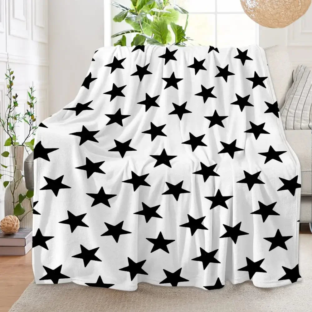 Hemasa Star Flannel Throw Blanket Blue and White Colour Air Conditioning  for All Seasons Couch Sofa Living Room King Queen Size