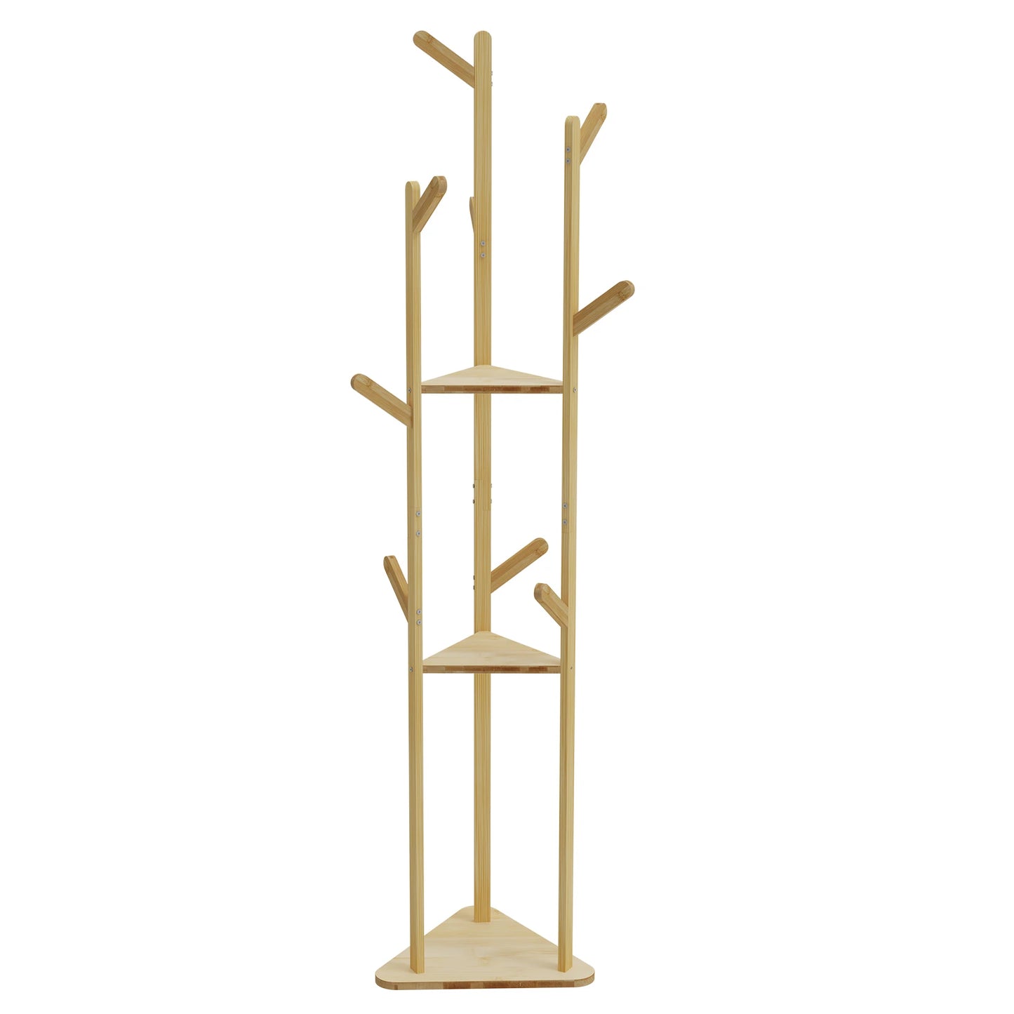 Floor Tree Clothes Coat Hanger Rack Garment Storage Stand with 10 Hanging Hooks and Shelf