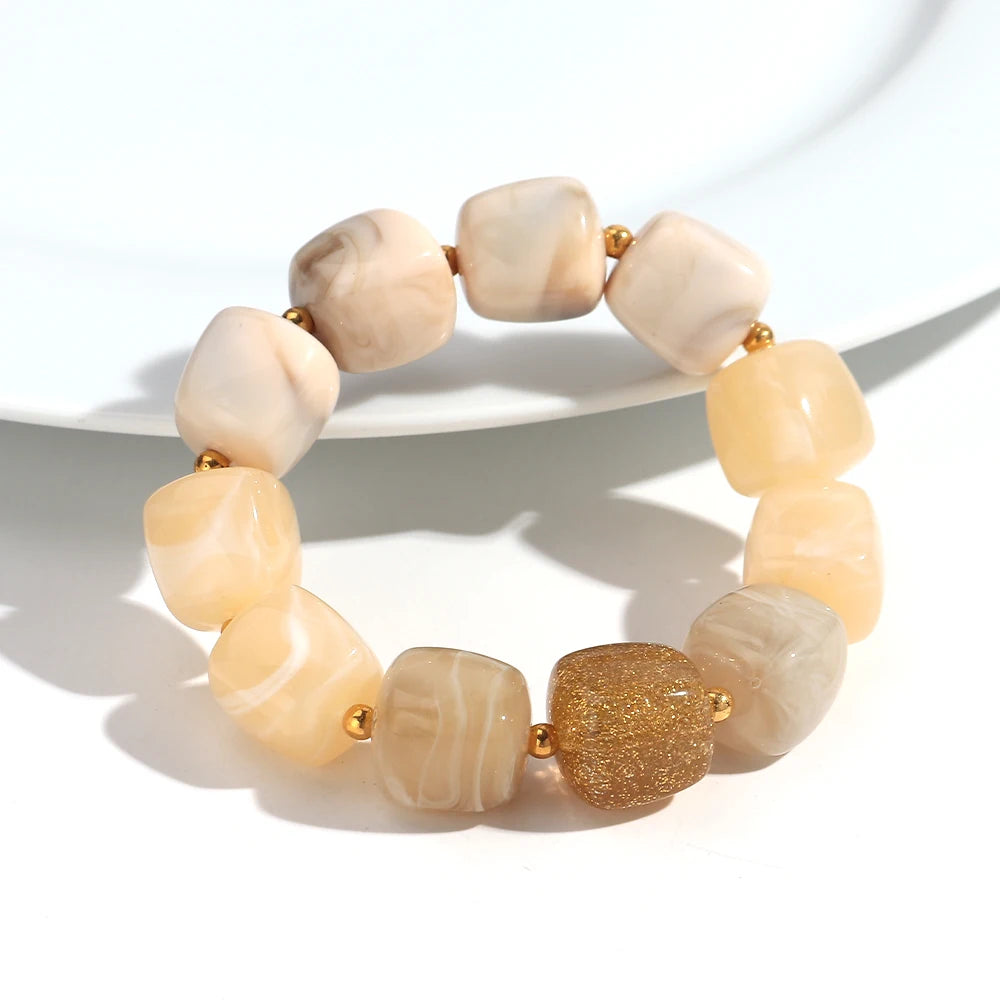 New Multicolor Acrylic Geometric Bead Bracelet for Women Trendy Resin Irregular Square Elastic Bracelets Handmade Jewelry Gift