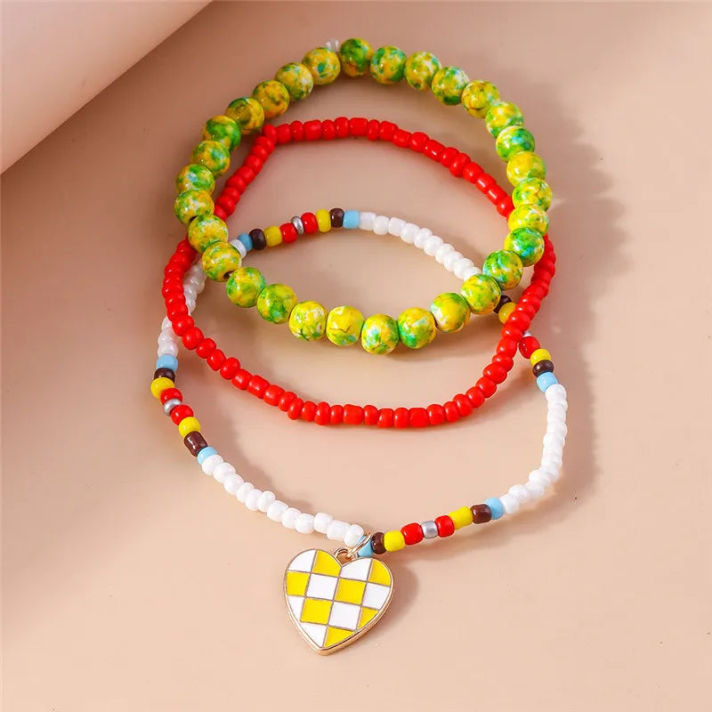 Bohemia Multilayer Colorful Beaded Bracelets Set For Women Heart Shell Flower Butterfly Charms Bracelet Summer Jewelry Gifts
