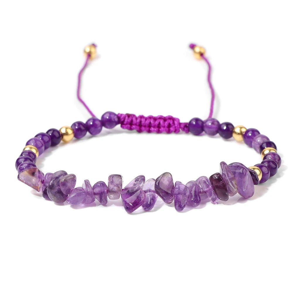 Tejesa Irregular Natural Gem Crystal Stone Beads Bracelet Braided Obsidian Aventurine Amethysts Aquamarin Opal Chip Bracelets For Women