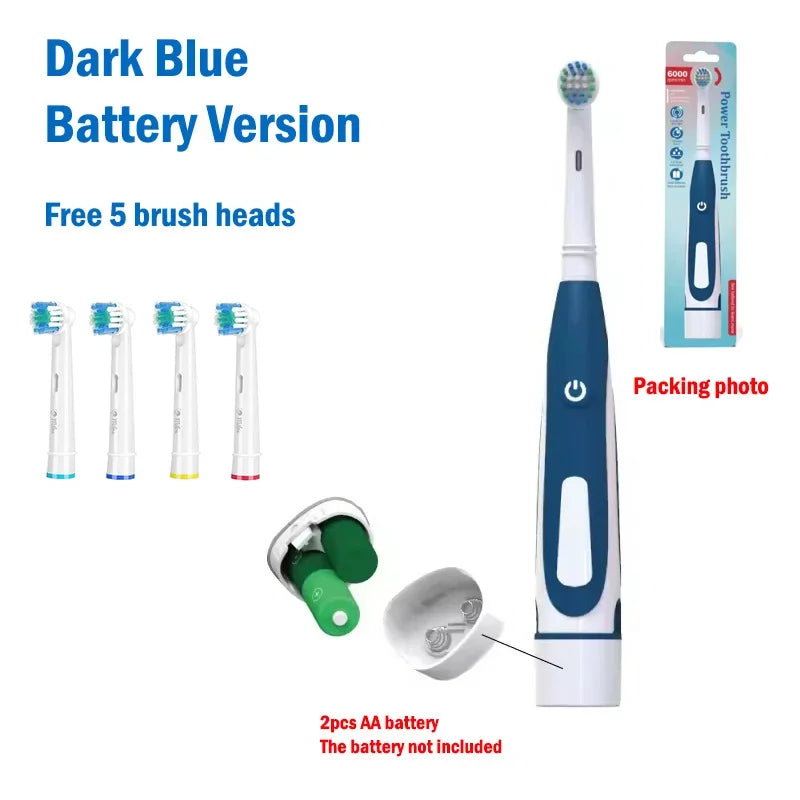 Sonic Electric Toothbrush Rounded 3D Vibrate Teeth Brush Rotation Gum Care Soft Bristle Heads Battery Power Teeth Whitening