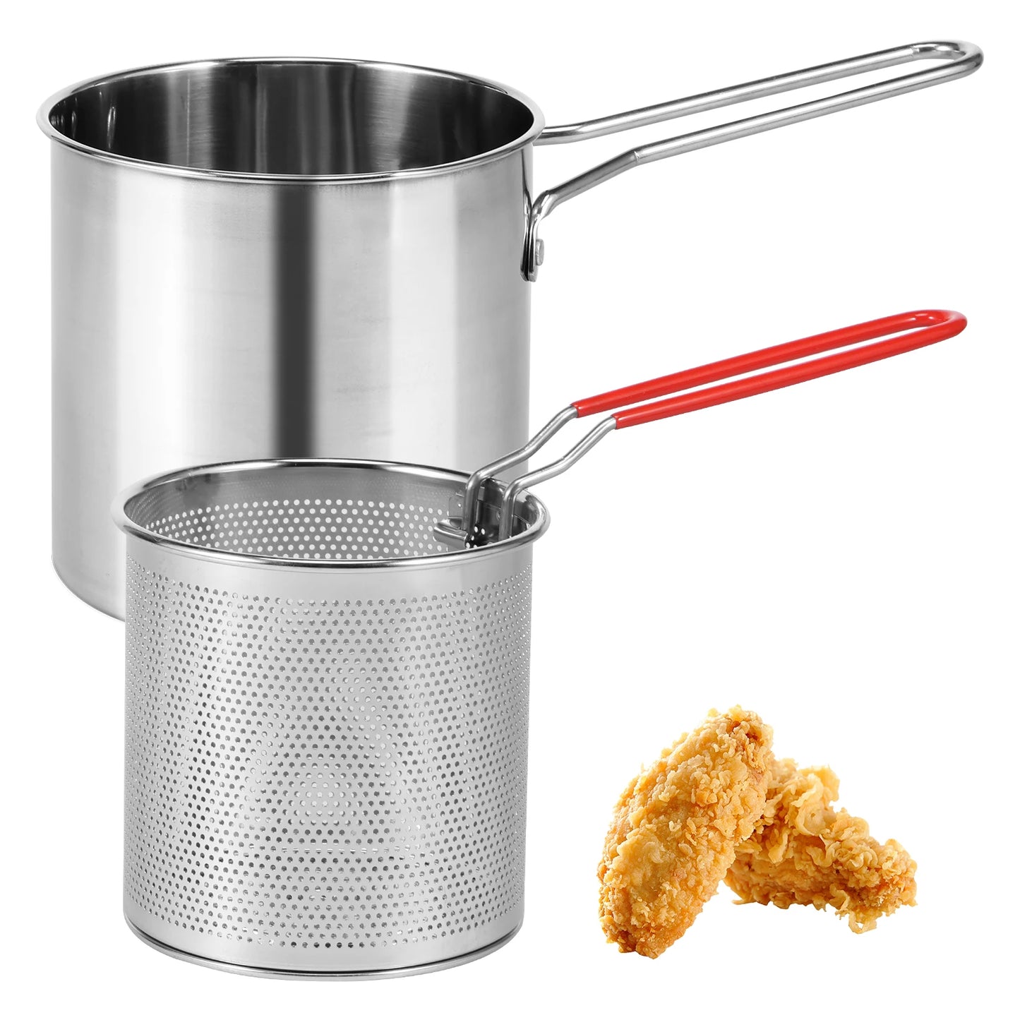 Tejesa Deep Frying Pot Stainless Steel Deep Fryer with Strainer Basket for Kitchen Dining Room Camping Picnic Fried Chicken Food Pan