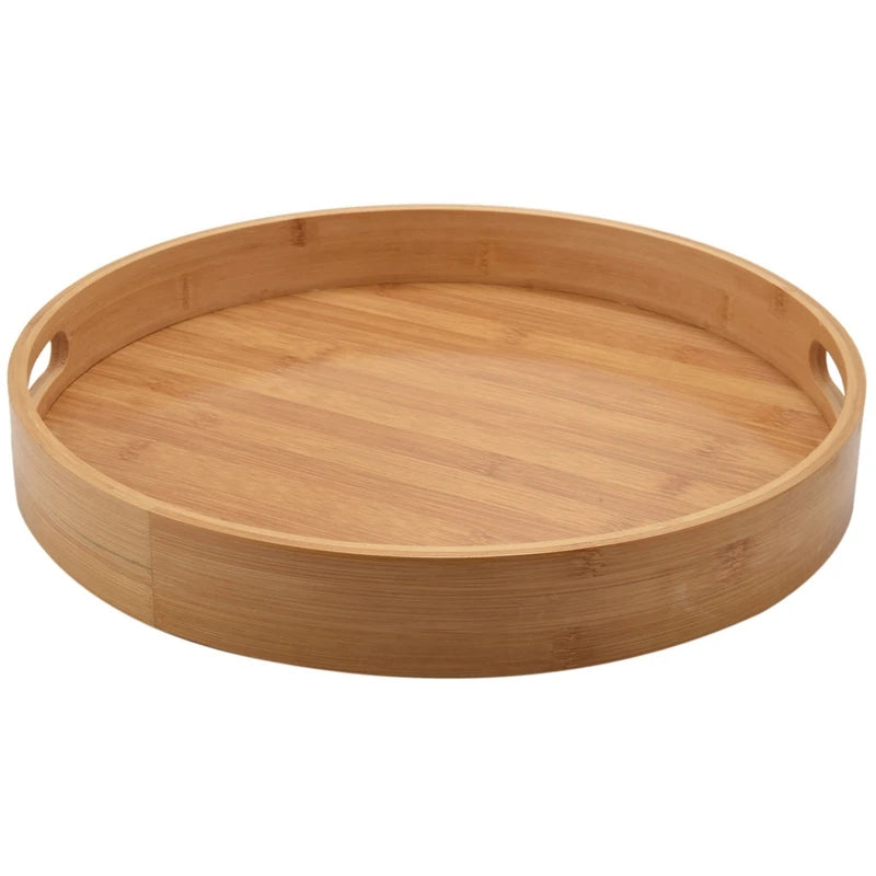 Promotion! Round Serving Bamboo Wooden Tray for Dinner Trays Tea Bar Breakfast Food Container Handle Storage Tray 3 mirror tray