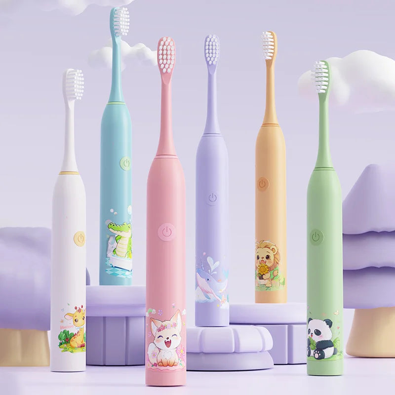 Kid's Electric Toothbrush With Replacement Heads Color Cartoon Soft Hair Cleaning Children Brush Rechargeable Sonic Toothbrush
