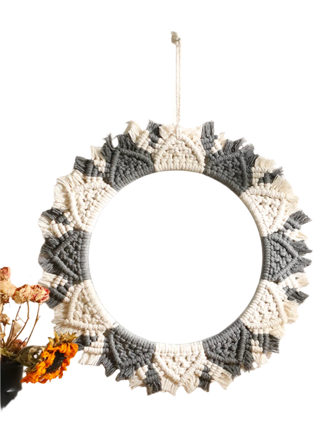 Hemasa Macrame Mirror Black Gray Decorative Mirrors Boho Home Decoration Handmade Wall Decor Bedroom Living Room Decors Aesthetic Gift