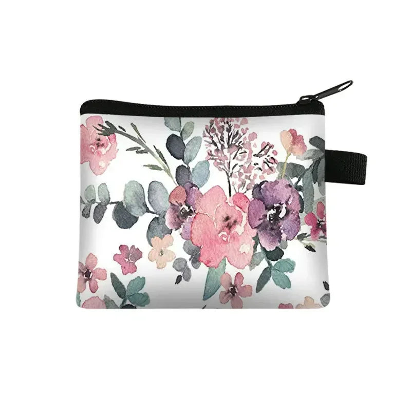 Tejesa Floral Print Small Cosmetic Bag Girl Women Sanitary Napkin Storage Organizer Bag Coin Card Money Eearphone Lipstick Holder Pouch