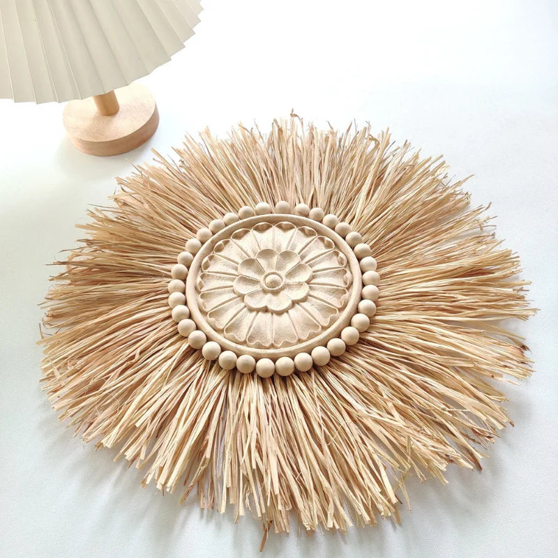 INS Nordic Home Decoration Senyan Raffia Straw Braided Ring Creative Pendant Children's Clothing Store Decora Photography Props